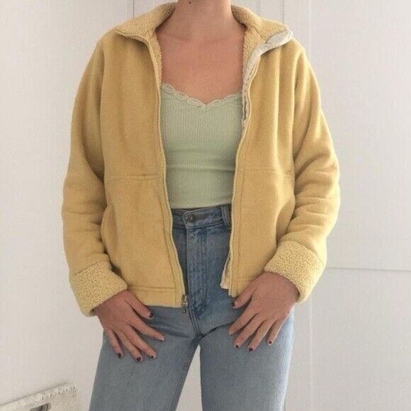 VTG Patagonia Synchilla Fleece Womens Yellow Full Zip Hooded Jacket Small USA - Picture 1 of 8